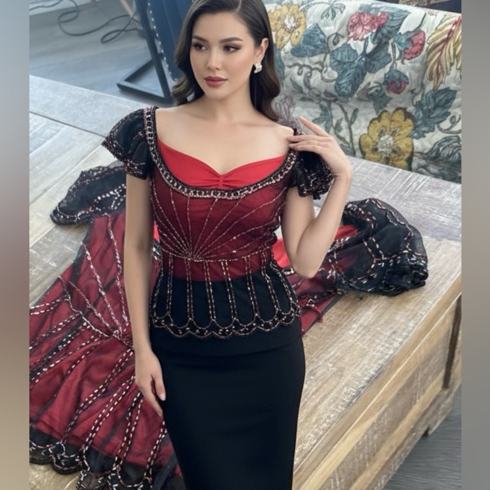 Elegant Red and Black Women's Top